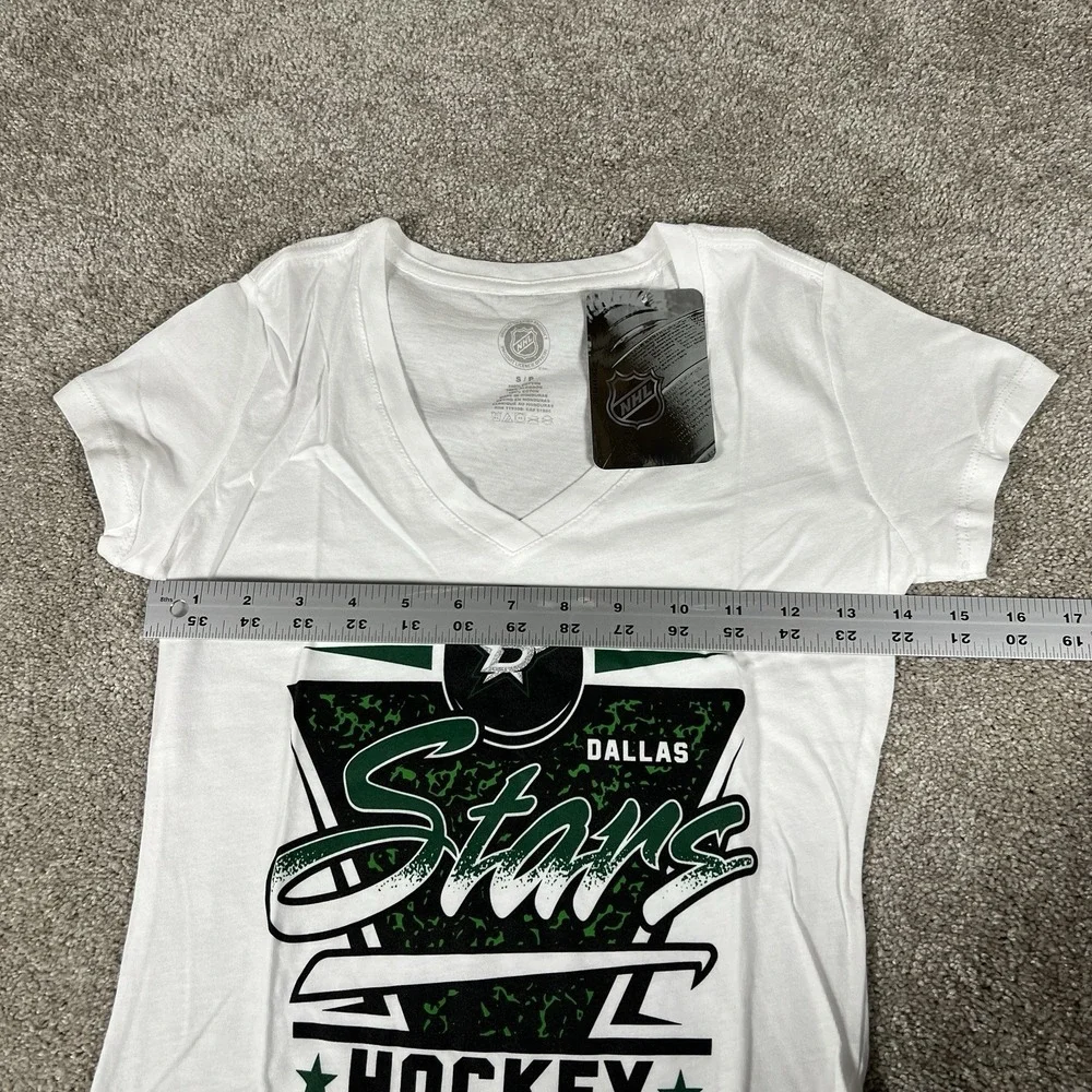 NHL‎ Dallas Stars Womens Small White V-Neck Graphic T-Shirt Short Sleeve New NWT